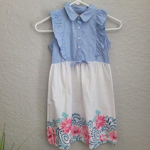 Penelope Mack LTD Girl's Light Blue and White Sundress with Flowers - Size 6X